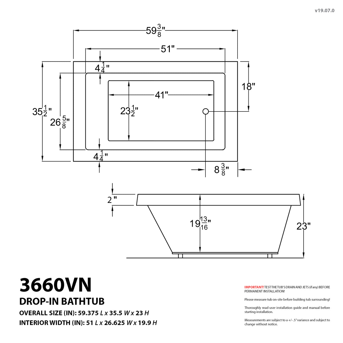 Atlantis Whirlpools Venetian 36 x 60 Rectangular Bathtub 3660VN