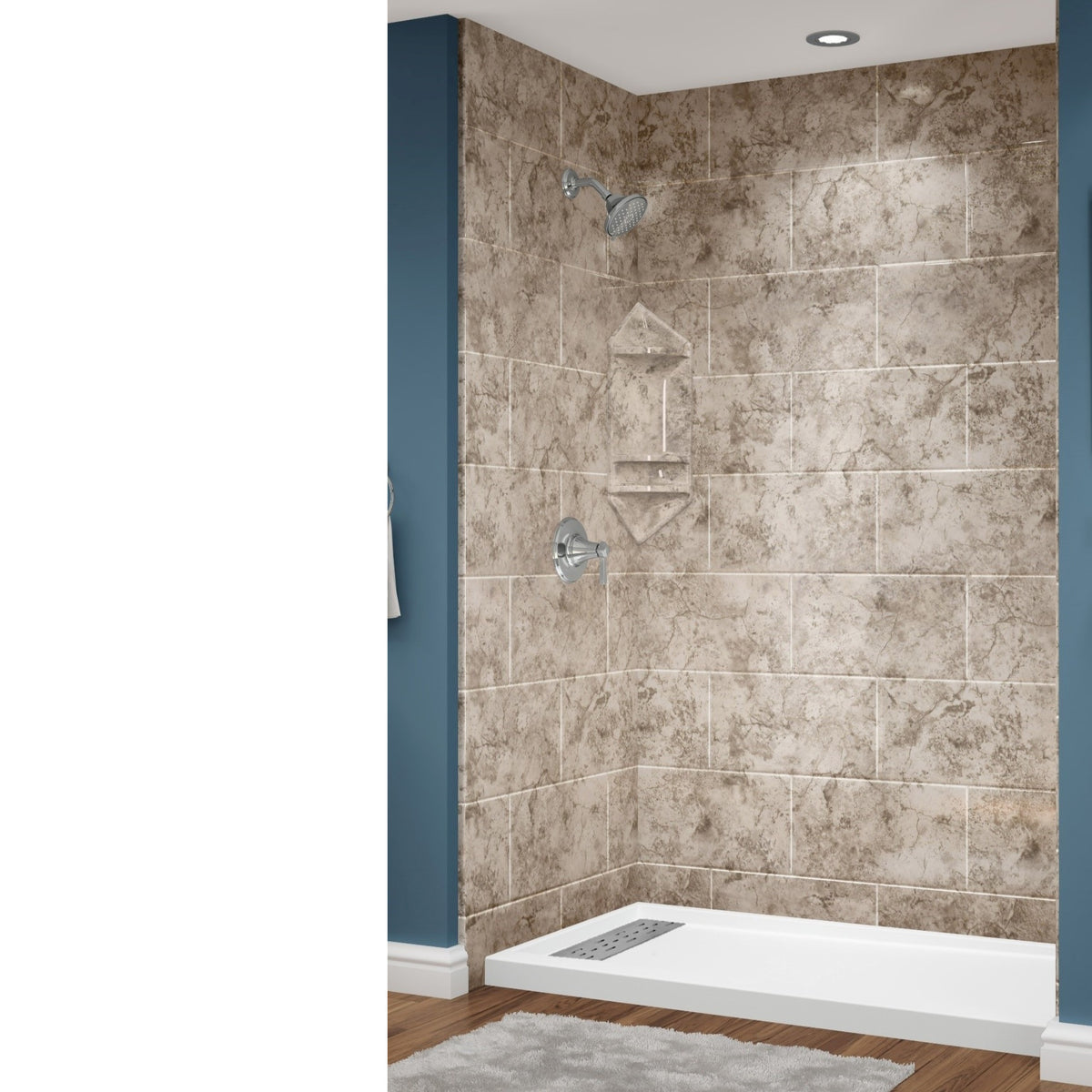 Avora Bath 11x20 Tile RidgeStone Acrylic Alcove Shower System 60"W x 36"D x 96"H 6036LTAV60361212TWWS