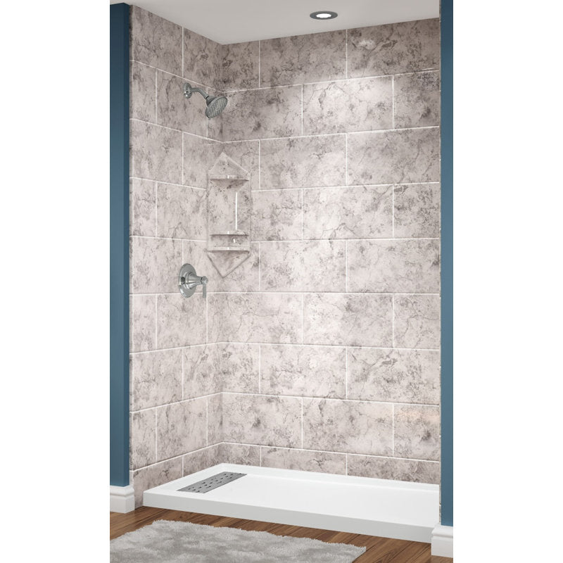 Avora Bath 12x12 Tile Limestone Acrylic Alcove Shower System 60"W x 30"D x 96"H 6030LTAV60361212TBSWS