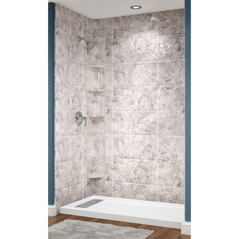 Avora Bath 12x12 Tile Limestone Acrylic Alcove Shower System 60"W x 32"D x 96"H 6032LTAV60361212TBSWS
