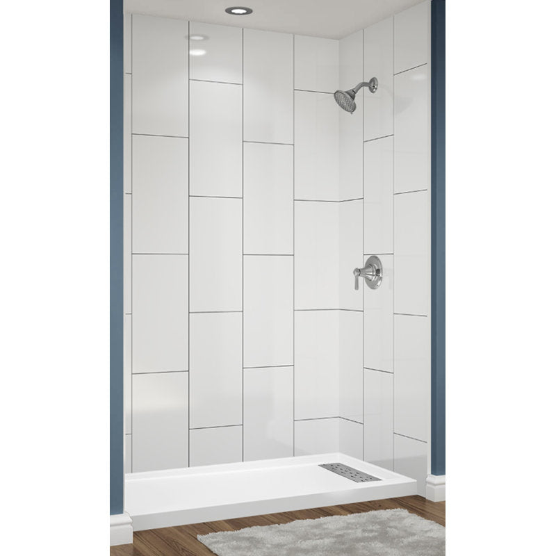 Avora Bath 12x24 Vertical White Acrylic Alcove Shower System with Black Grout Lines 60"W x 32"D 6032RTAV60361224VSWBSW