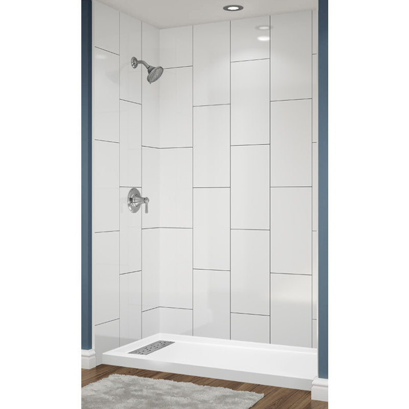 Avora Bath 12x24 Vertical White Acrylic Alcove Shower System with Black Grout Lines 60"W x 36"D 6036LTAV60361224VSWBSW