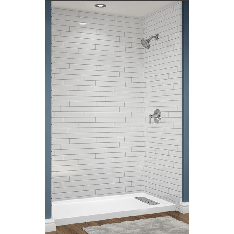 Avora Bath 12x6 Tile White Acrylic Alcove Shower System with Silver Grout Lines 60"W x 30"D 6030RTAV60361206GWSW