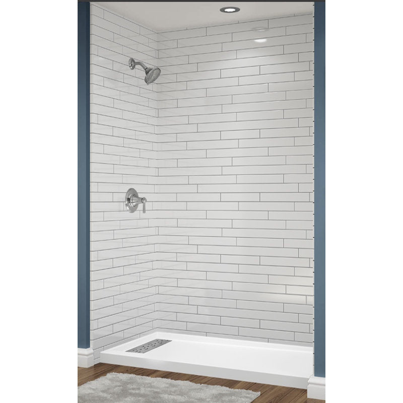 Avora Bath 12x6 White Acrylic Alcove Shower System with Silver Grout Lines 60"W x 30"D 6030LTAV60361206GWSW