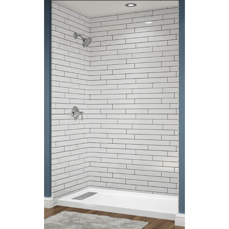 Avora Bath 3x6 Tile White Acrylic Alcove Shower System with Black Grout Lines 6034LTAV603636SBSW