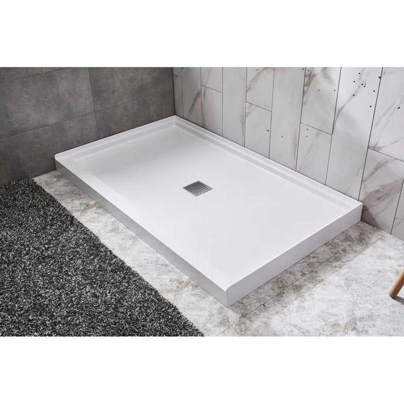 Avora Bath 3x6 Tile White Acrylic Alcove Shower System with Black Grout Lines