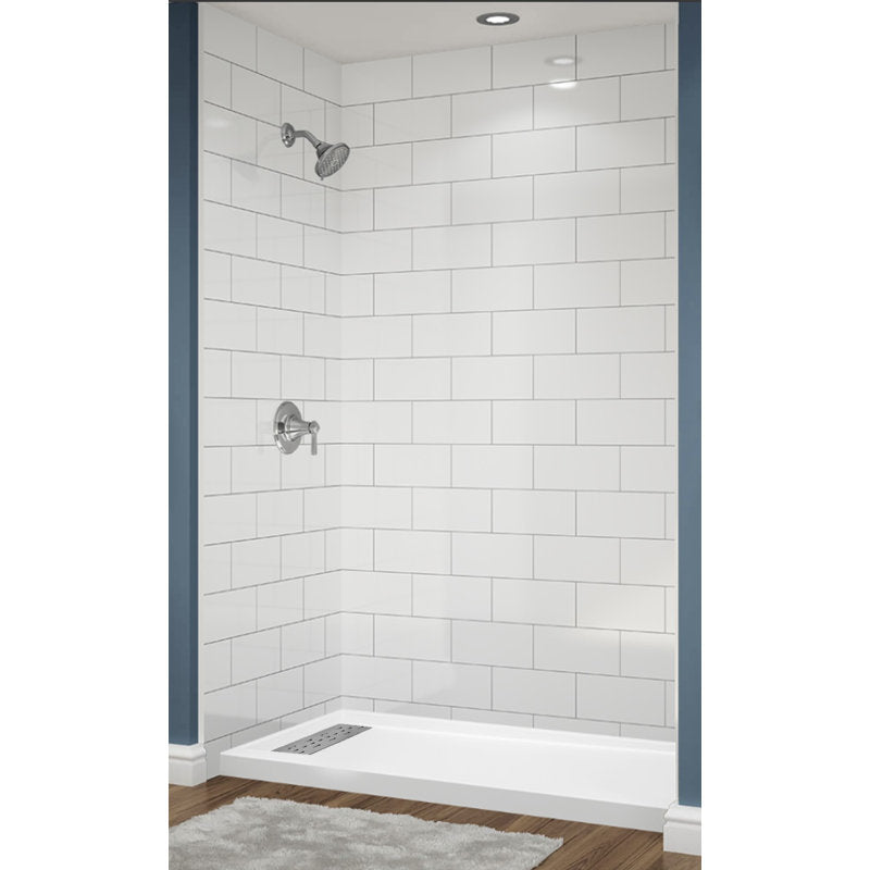 Avora Bath 3x6 White Acrylic Alcove Shower System with Black Grout Lines 60"W x 30"D 6030LTAV603636SBSW