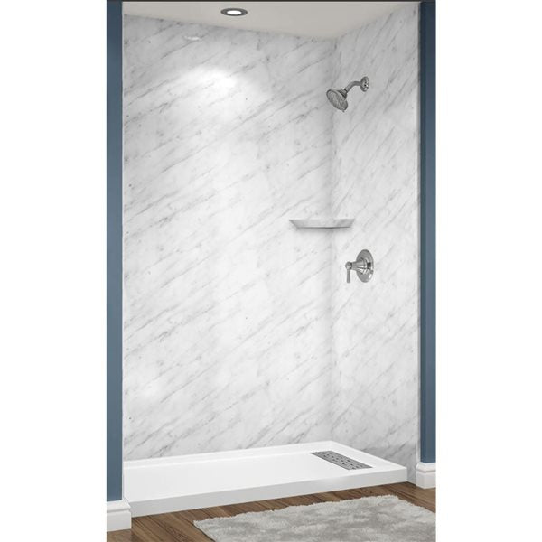 Avora Bath Smooth Carrara Marble Acrylic Alcove Shower Walls 60 W x 36-in D x 96-in H AV6036CMWS
