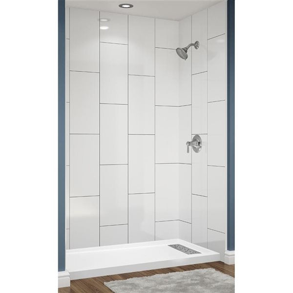 Avora Bath 12x24 Vertical White Acrylic Alcove Shower System with Black Grout Lines 60"W x 30"D 6030RTAV60361224VSWBSW