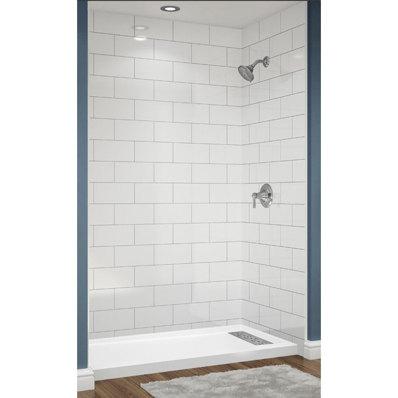 Avora Bath 3x6 White Acrylic Alcove Shower System with Black Grout Lines 60"W x 32"D 6032RTAV603636SBSW