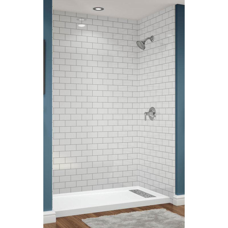 Avora Bath 3x6 White Acrylic Alcove Shower System with Silver Grout Lines 60"W x 32"D 6032RTAV603636SSSW