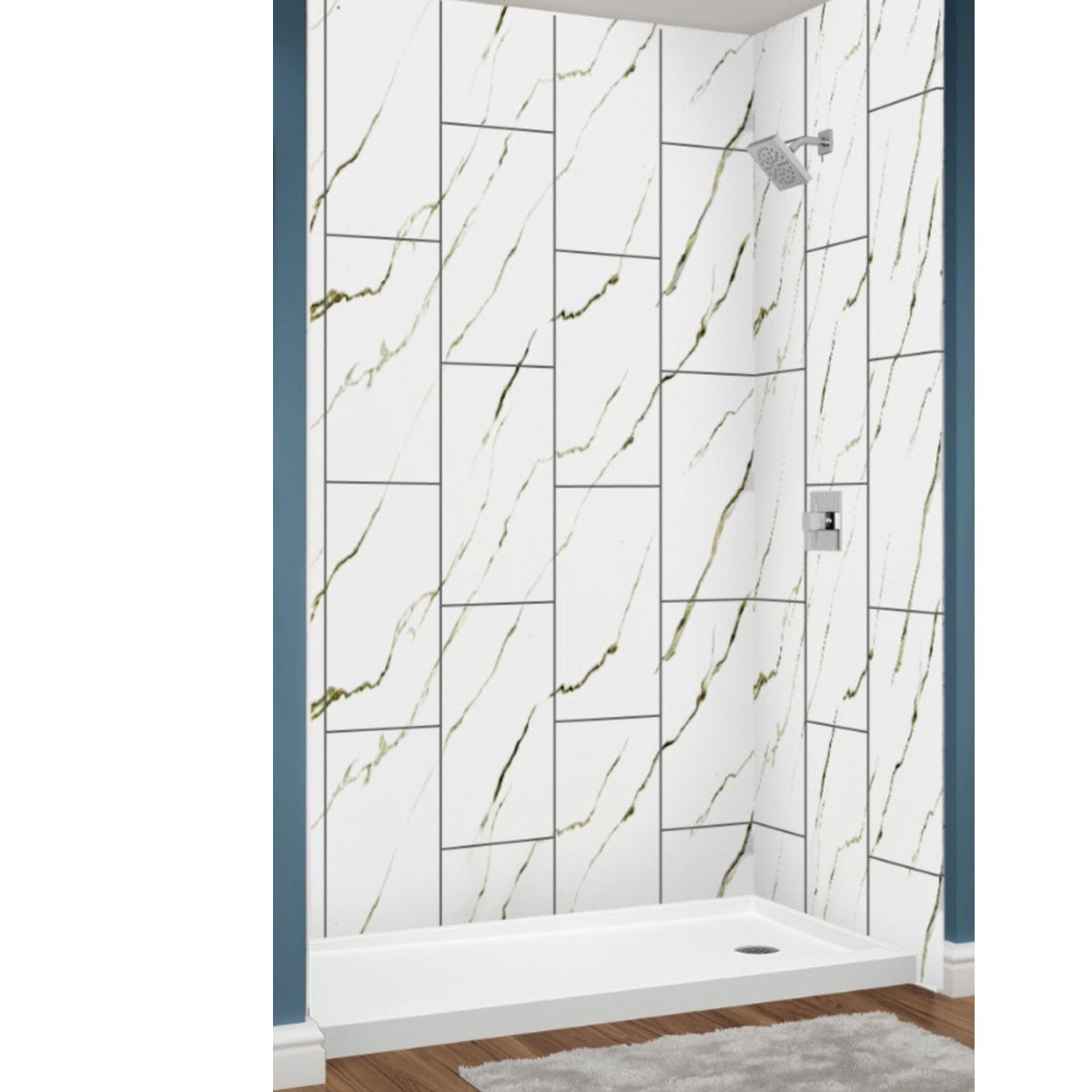 Avora Bath Calcutta Gold Walls with 12 x 24 Vertical Tile 60" x 36" x 96" AV6036CGWWS12x24