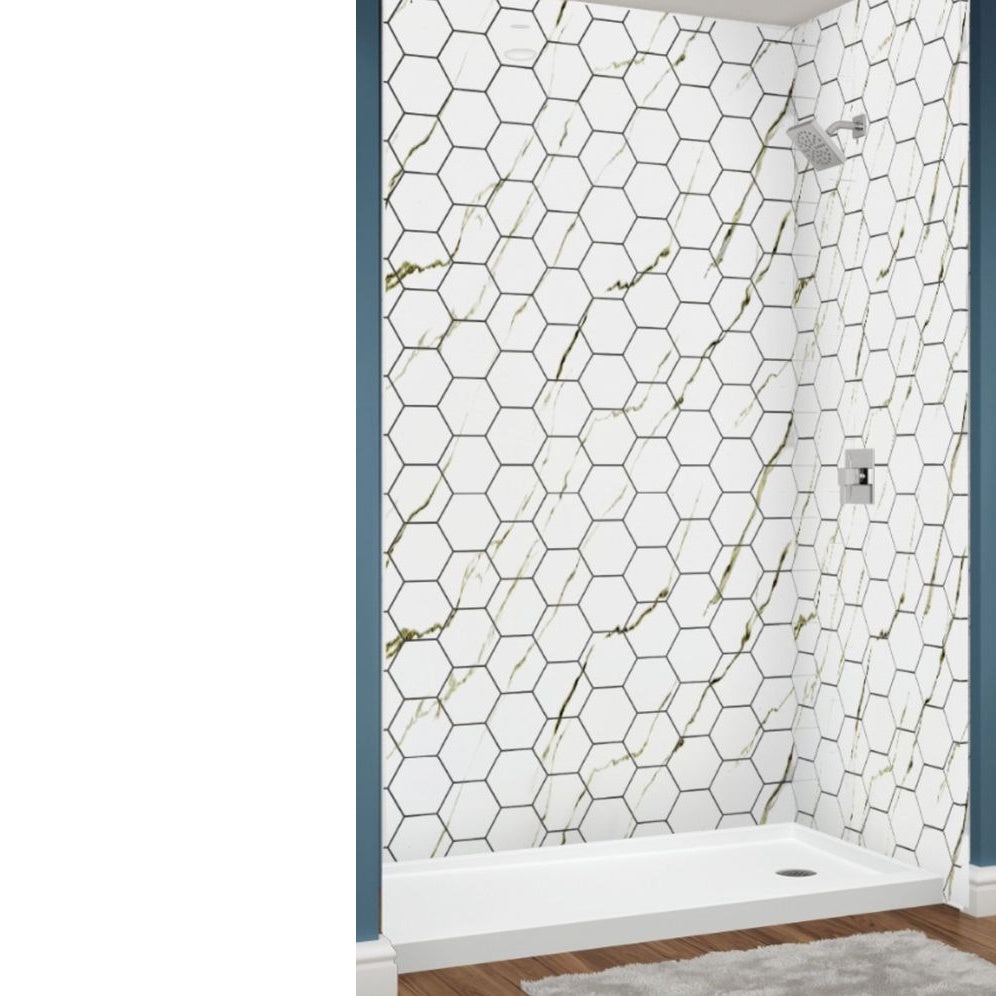 Avora Bath Calcutta Gold Walls with Hexagon 60" x 36" x 96" AV6036CGWWSHex