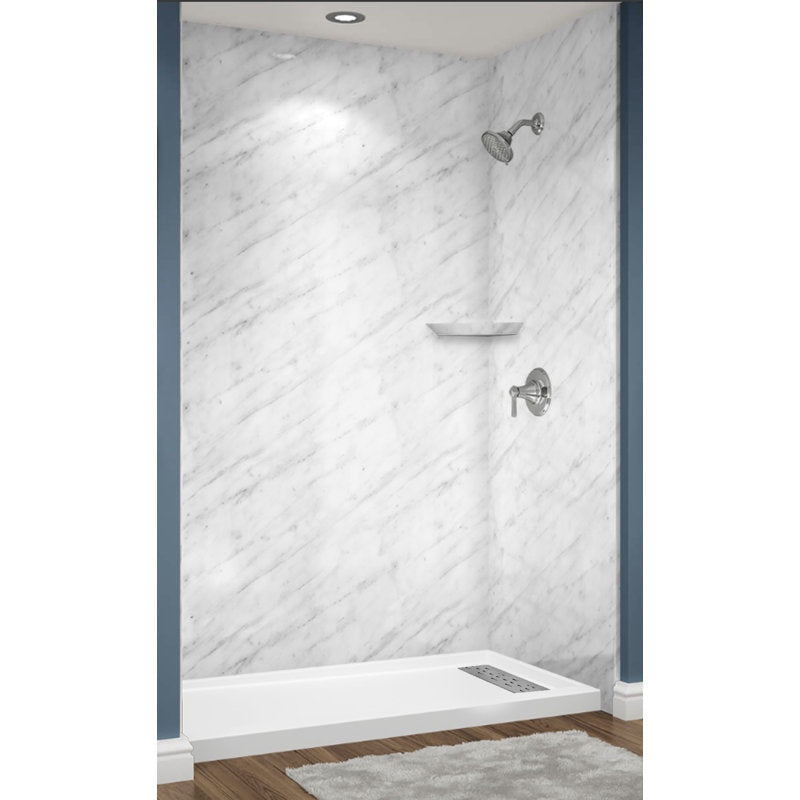 Avora Bath Carrara Marble Acrylic Alcove Shower System 60"W x 32"D x 96"H 6032RTAV6036CMWS