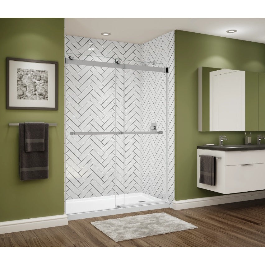 Avora Bath Herringbone Tile White Acrylic Alcove Shower Walls 60"W x 36"D x 96"H AV6036HESW