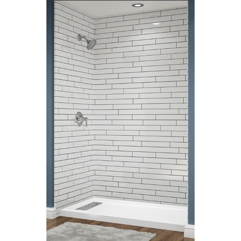 Avora Bath Illusions White Acrylic Alcove Shower System with Black Grout Lines 60"W x 32"D 6032LTAV6036TSWBSW