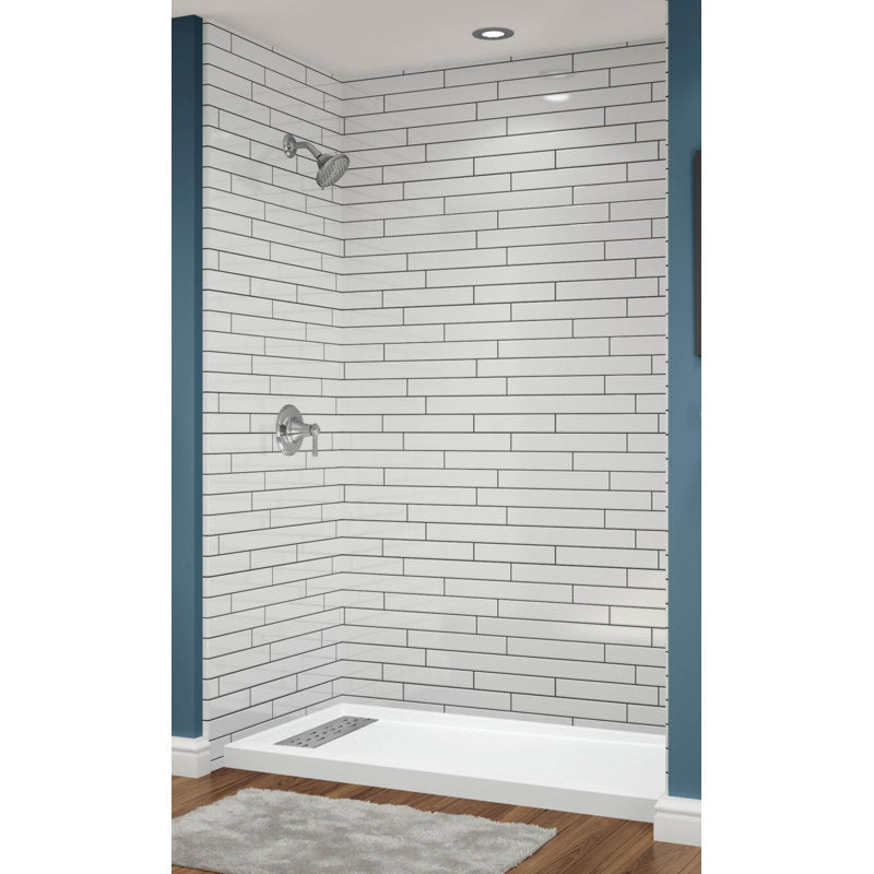 Avora Bath Illusions White Acrylic Alcove Shower System with Silver Grout Lines 60"W x 32"D 6032LTAV6036TSWGSW