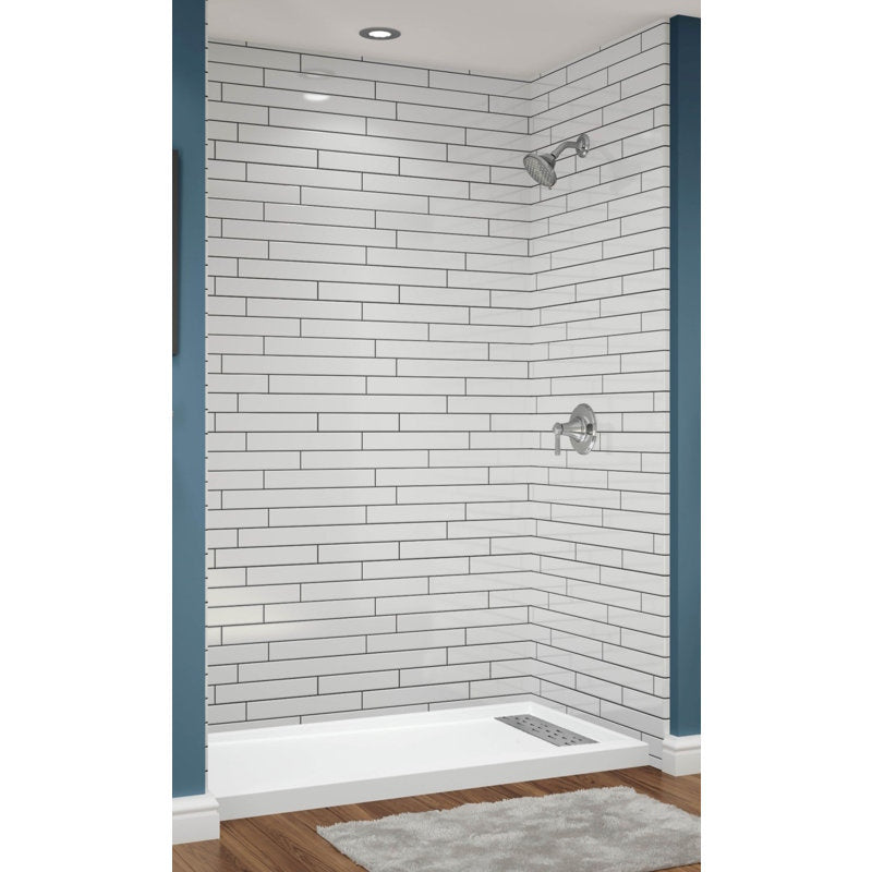 Avora Bath Illusions White Acrylic Alcove Shower System with Silver Grout Lines 60"W x 32"D 6032RTAV6036TSWGSW