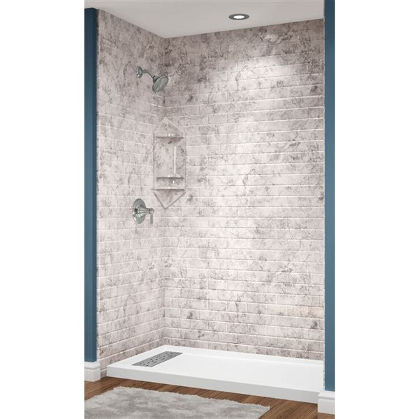 Avora Bath Subway Tile LimeStone Acrylic Alcove Shower System 60"W x 32"D x 96"H 6032LTAV6036LSSWS