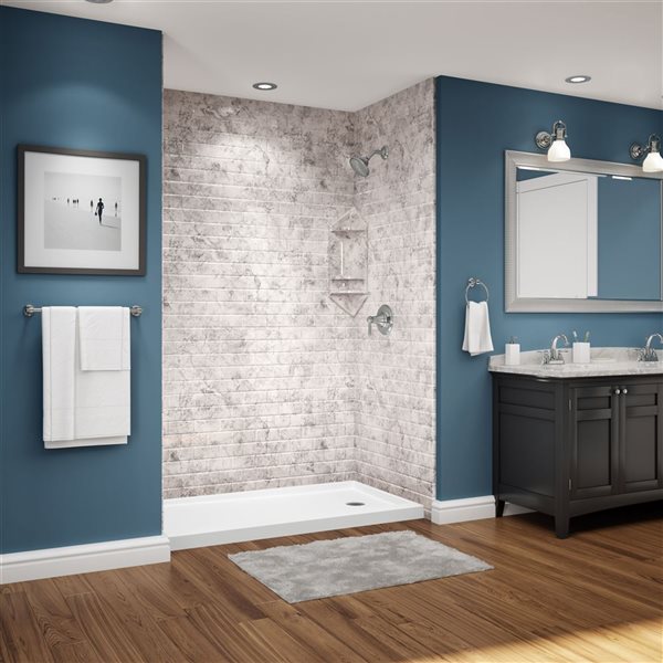 Avora Bath Subway Tile LimeStone Acrylic Alcove Shower Walls 60"W x 36"D x 96"H AV6036LSSWS