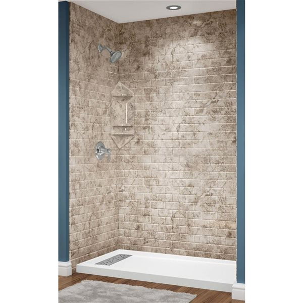 Avora Bath Subway Tile RidgeStone Acrylic Alcove Shower System 60"W x 34"D x 96"H 6034LTAV60361120TWWS