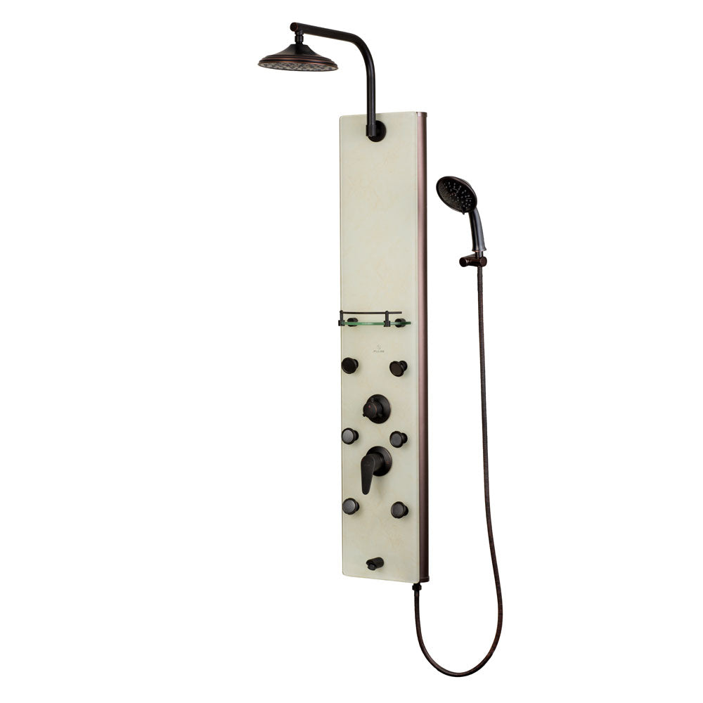 PULSE ShowerSpas White Venetian Glass Oil Rubbed Bronze Shower Panel - Barcelona ShowerSpa 1040
