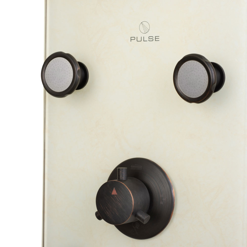 PULSE ShowerSpas White Venetian Glass Oil Rubbed Bronze Shower Panel - Barcelona ShowerSpa 1040