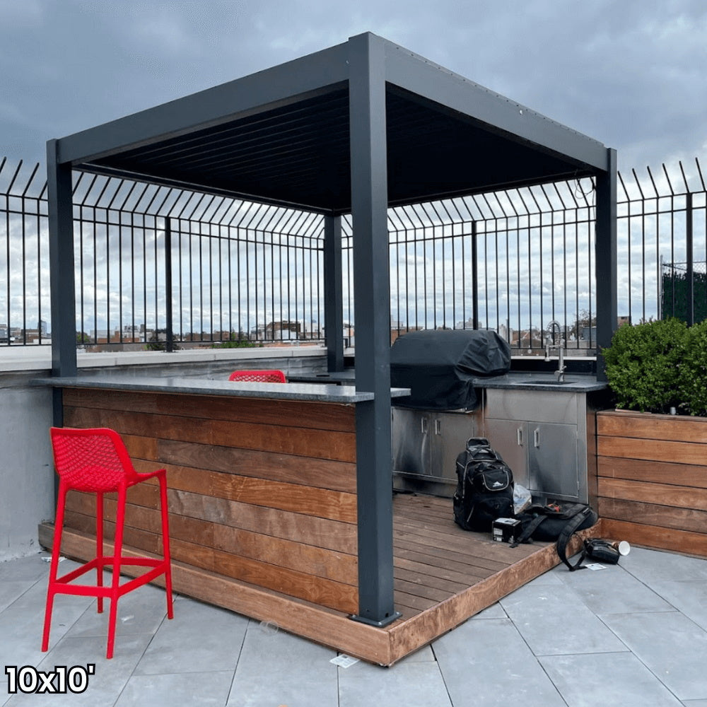 Bon Pergola 10'x10' Motorized Louver with Edge Lighting Villa Pergola VP-3325