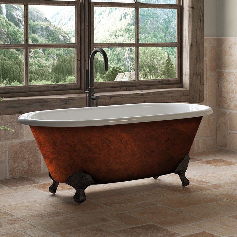 Cambridge Plumbing 60”x30" Faux Copper Bronze Finish on Exterior Cast Iron Clawfoot Bathtub with Oil Rubbed Bronze Feet and No Faucet Drillings DE60-NH-ORB-CB