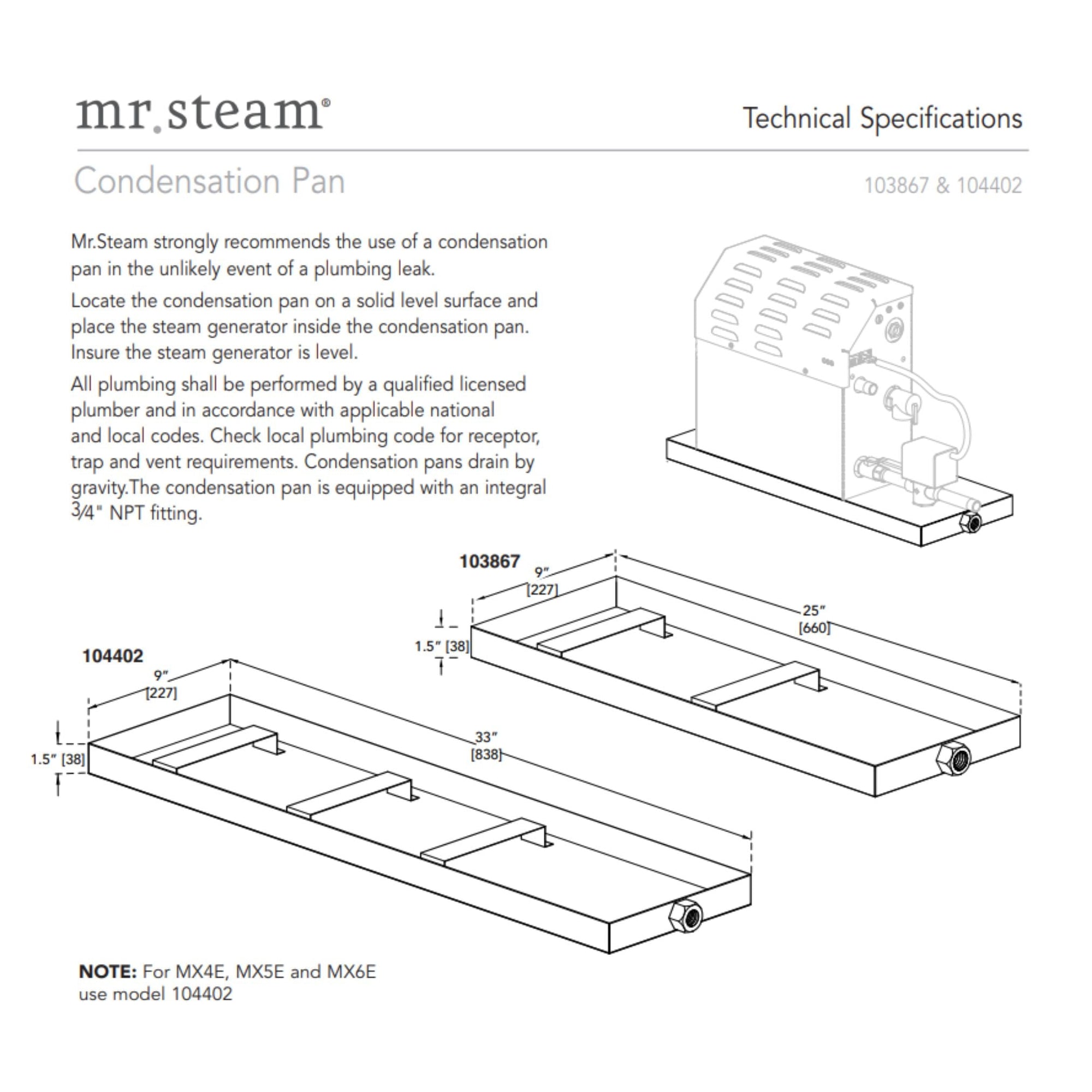 Mr.Steam Condensation Pan, MAX Series 104402