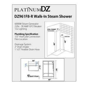 Platinum Walk-In Steam Shower | 59” x 35.4” x 89” DZ961F8