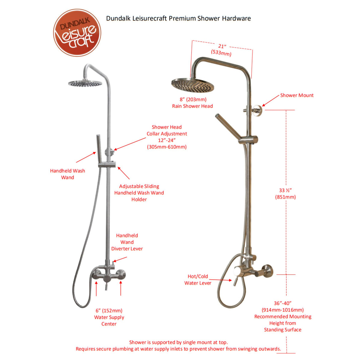 Dundalk Sunlight Outdoor Shower - Clear Red Cedar 510S