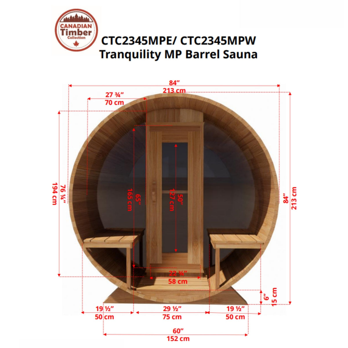 Dundalk Canadian Timber Tranquility MP Barrel Sauna CTC2345MPW