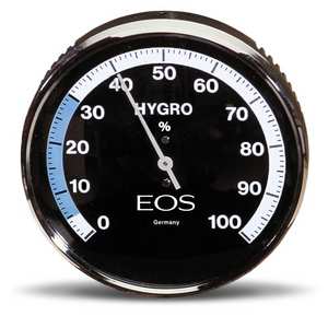 EOS round hygrometer gauge showing humidity percentage scale from 0 to 100.