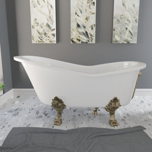 Cambridge Plumbing Slipper Dolomite Mineral Composite Clawfoot Tub with Feet and Drain Assembly 62 x 30 ES-ST62-NH