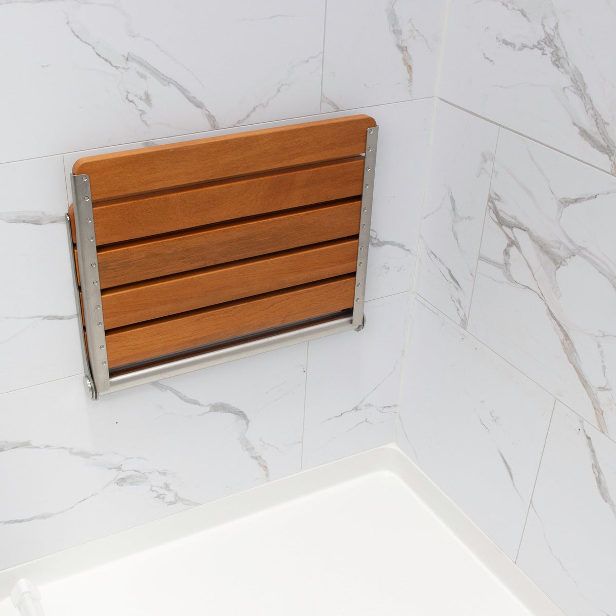 Ella's Bubbles 20.5″W x 13.4″L Folding Teak Shower Chair with Fold-Down Design TEAK-SEAT