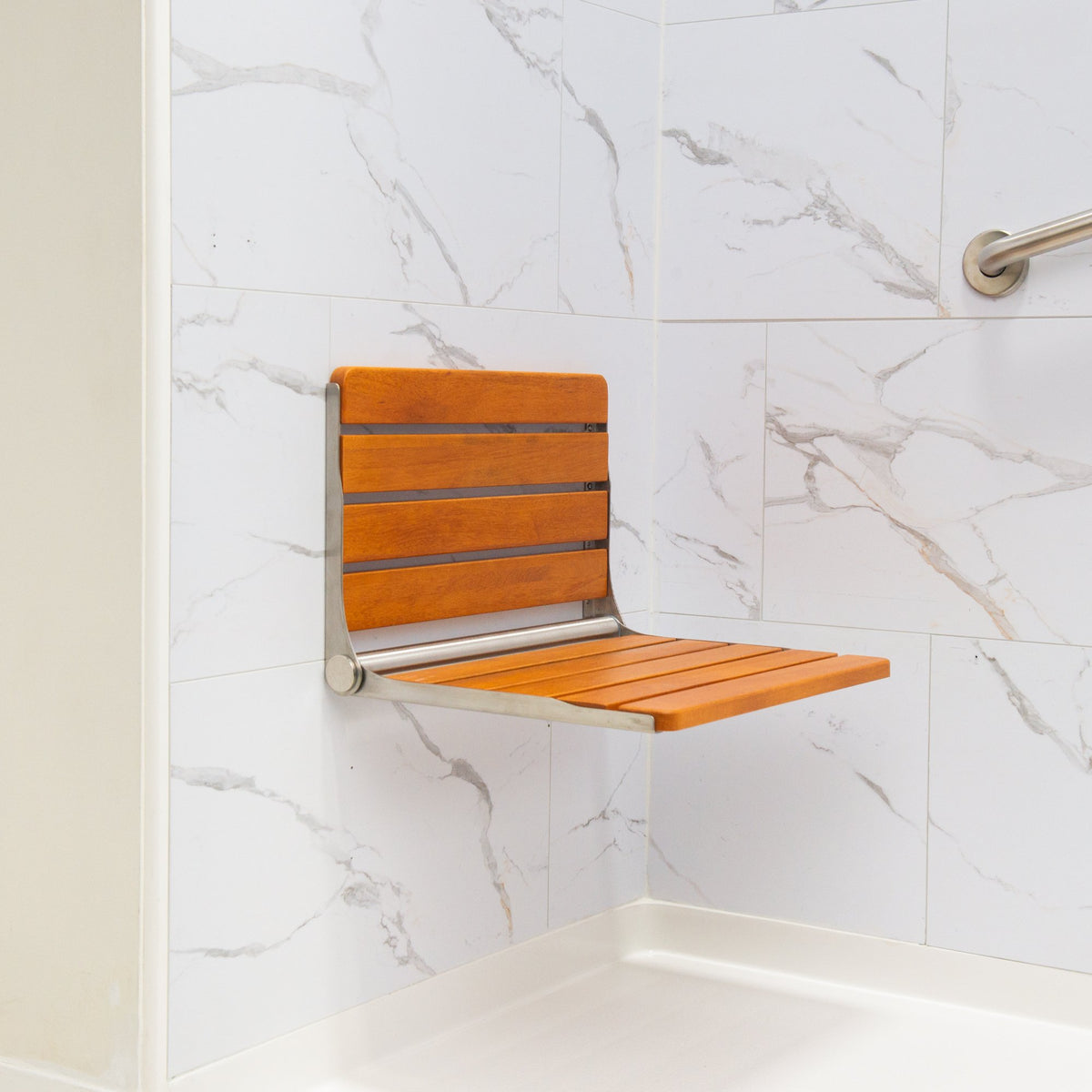 Ella's Bubbles 20.5″W x 13.4″L Folding Teak Shower Chair with Fold-Down Design TEAK-SEAT