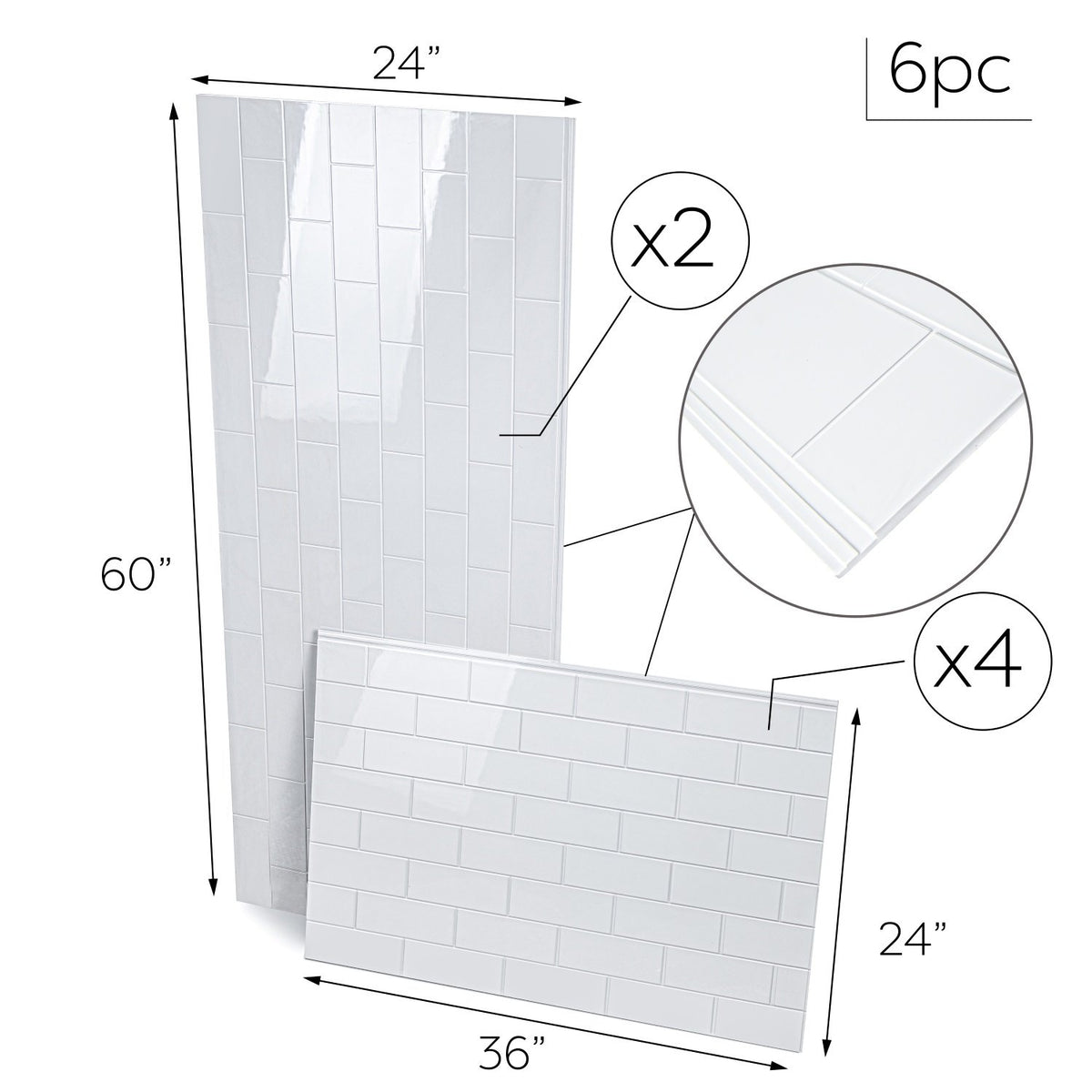 Ella's Bubbles 36"x 60"x 48" SMC 6-Piece Shower Wall Panels SW6SMC
