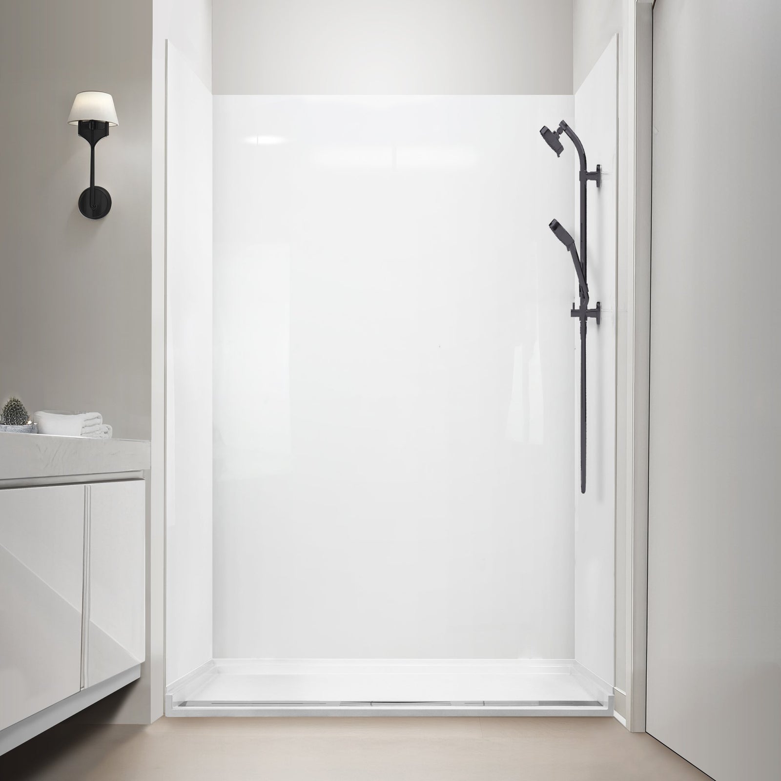 Ella's Bubbles 40" x 60" x 98" 3‑Panel Solid White Glossy Acrylic Shower Wall Surround Kit SW-406098-WG