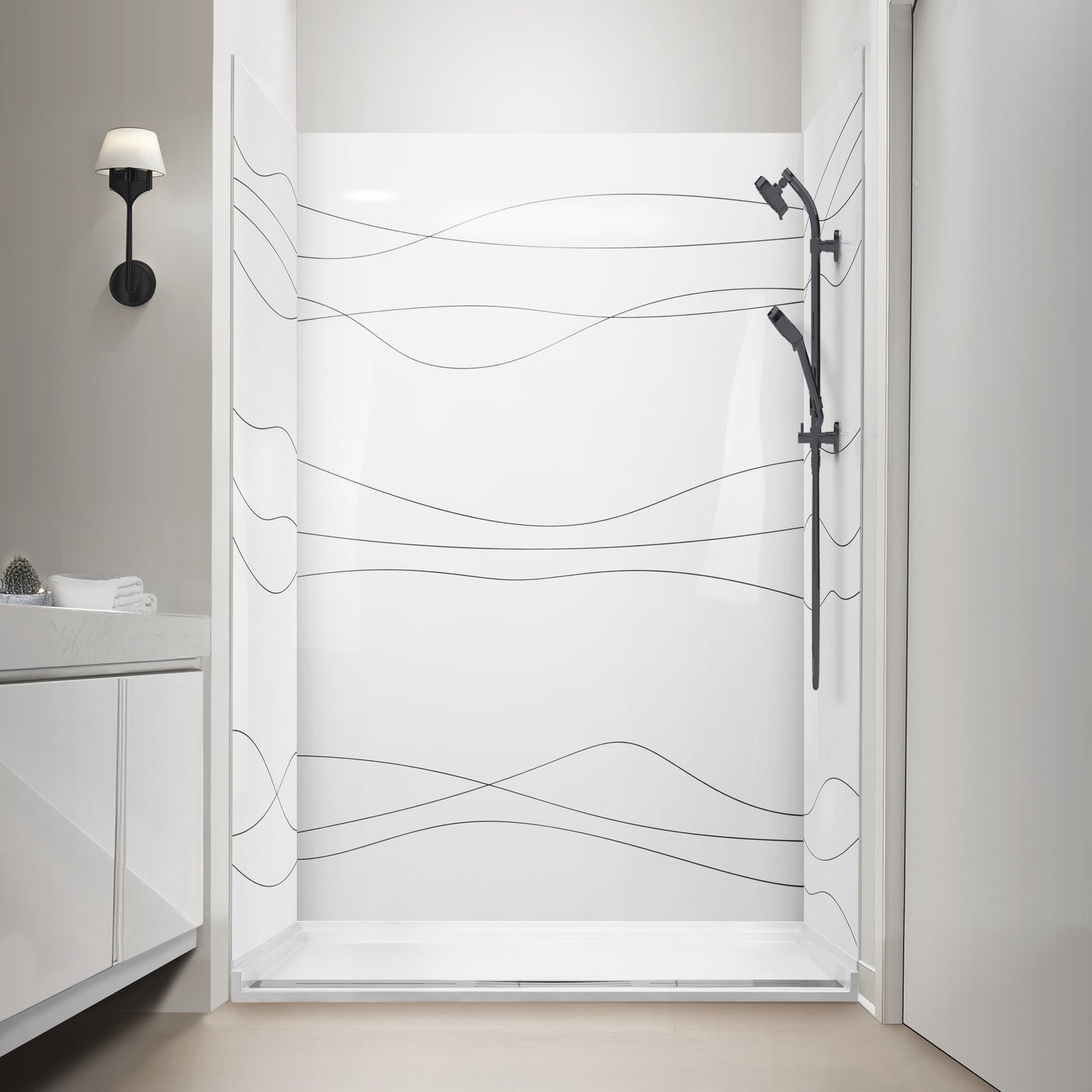 Ella's Bubbles 40" × 60" × 98" Flowstate 3‑Panel Acrylic Shower Wall Kit with CNC‑Engraved Pattern SW-406098-FS