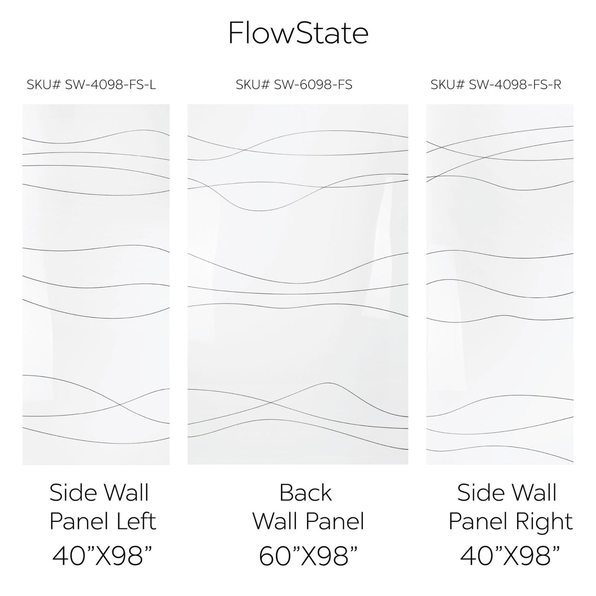 Ella's Bubbles 40" × 60" × 98" Flowstate 3‑Panel Acrylic Shower Wall Kit with CNC‑Engraved Pattern SW-406098-FS