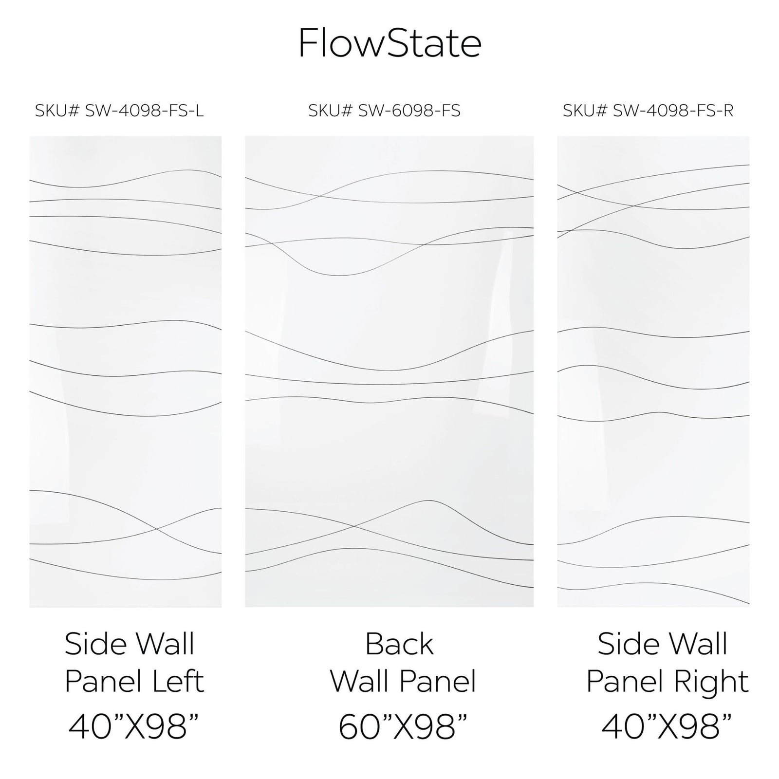 Ella's Bubbles 40" × 60" × 98" Flowstate 3‑Panel Acrylic Shower Wall Kit with CNC‑Engraved Pattern SW-406098-FS