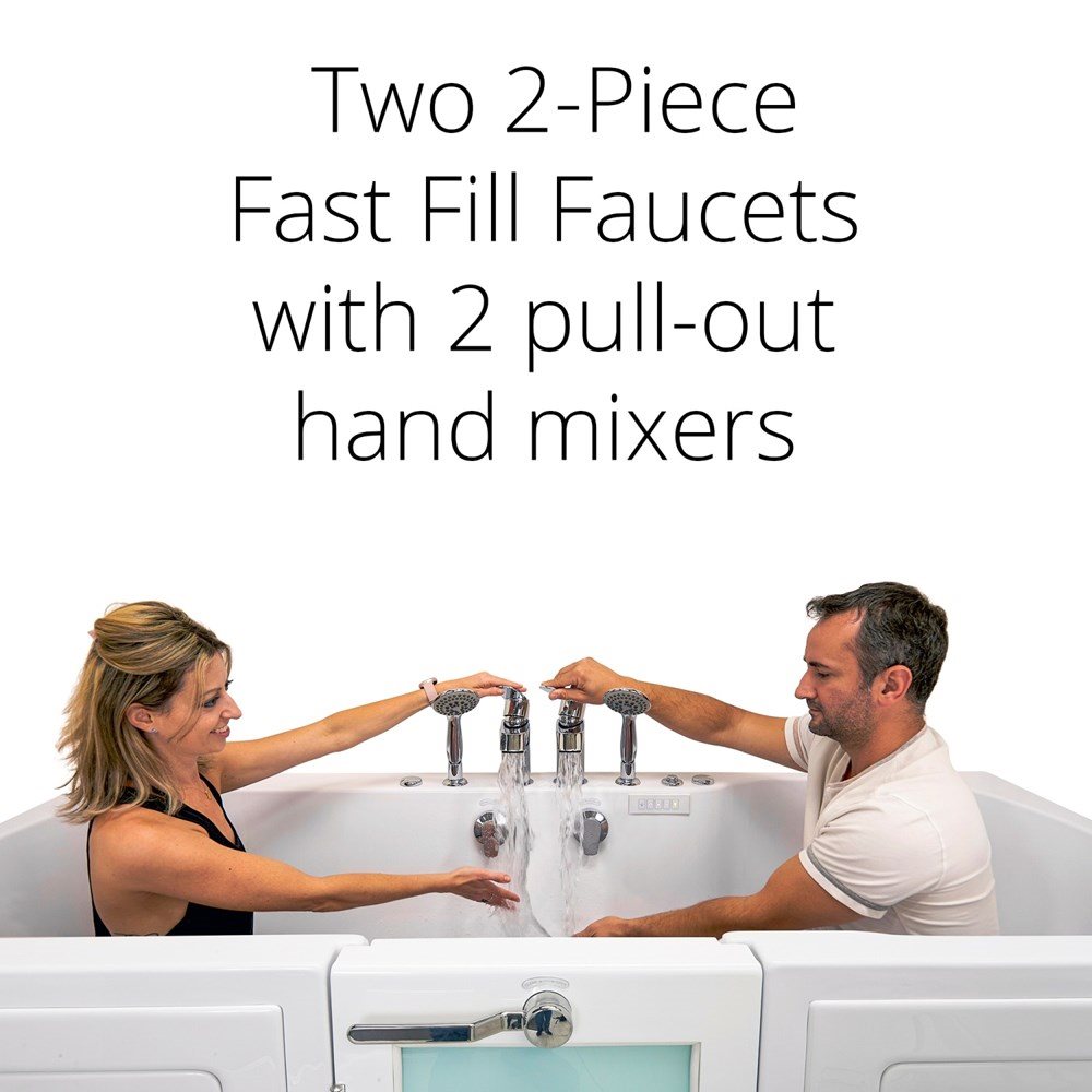 Ella's Bubbles Big4Two 36"x80" Hydro + Air Massage with Independent Foot Massage Acrylic Two Seat Walk-In-Bathtub with Two Ella 2pc Faucets TO2SA3680