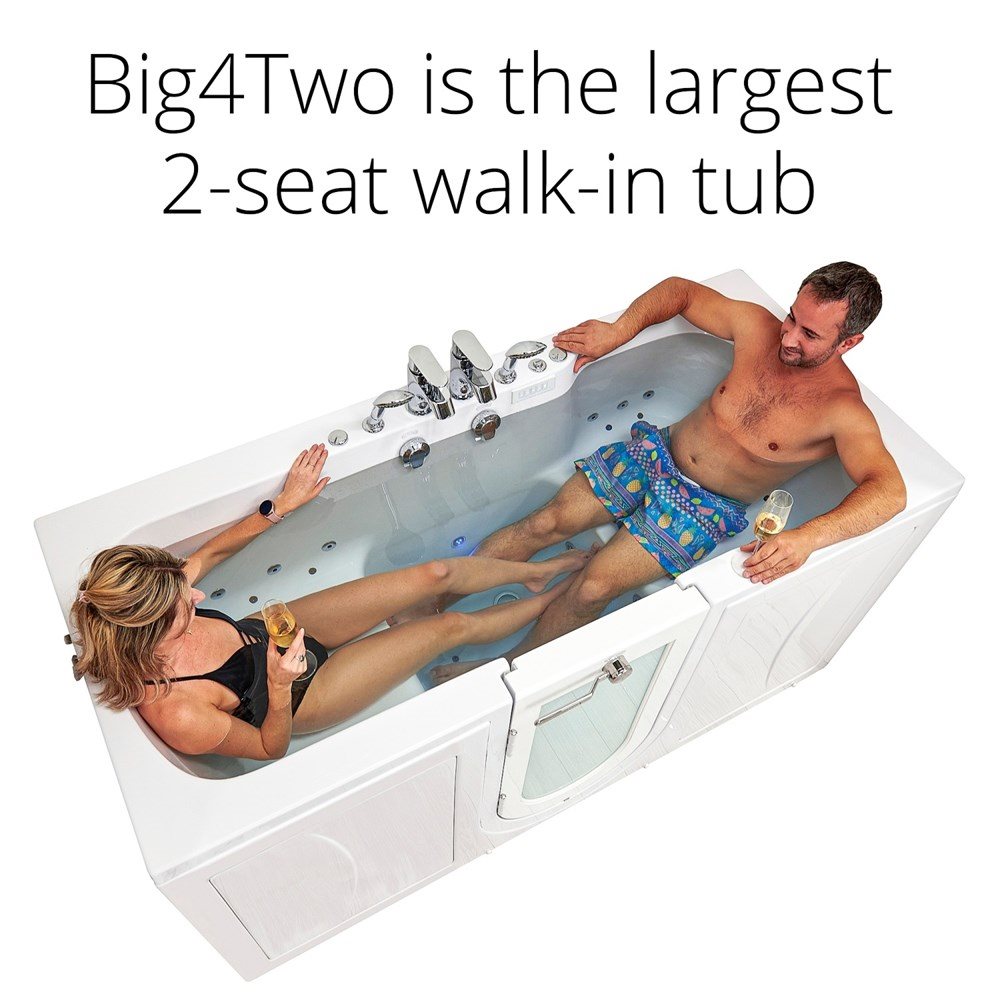 Ella's Bubbles Big4Two 36"x80" Hydro + Air Massage with Independent Foot Massage Acrylic Two Seat Walk-In-Bathtub with Two Ella 2pc Faucets TO2SA3680