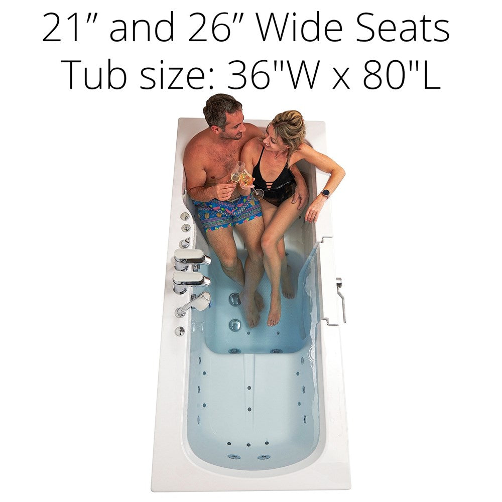 Ella's Bubbles Big4Two 36"x80" Hydro + Air Massage with Independent Foot Massage Acrylic Two Seat Walk-In-Bathtub with Two Ella 2pc Faucets TO2SA3680