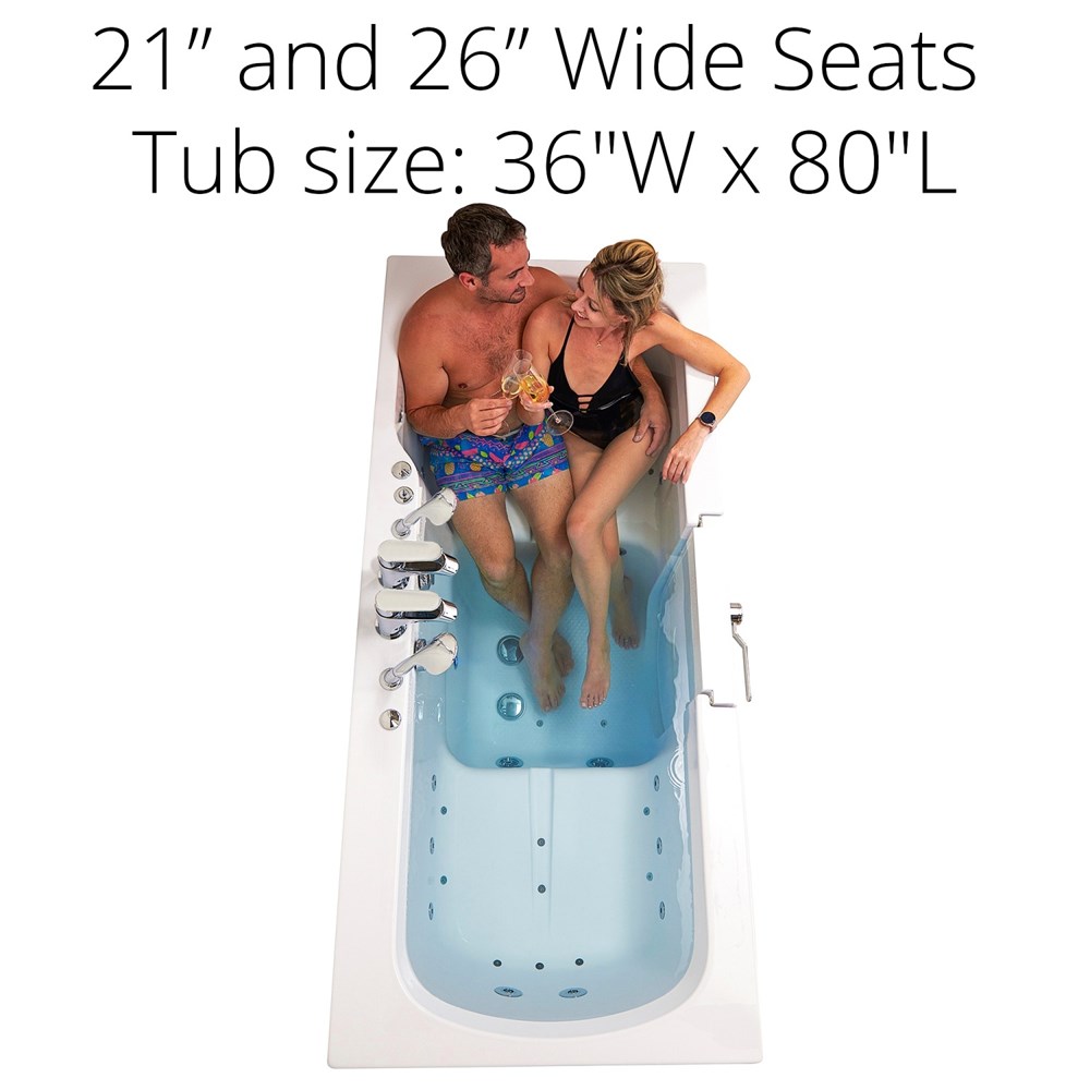 Ella's Bubbles Big4Two 36"x80" Hydro + Air Massage with Independent Foot Massage Acrylic Two Seat Walk-In-Bathtub with Two Ella 2pc Faucets TO2SA3680