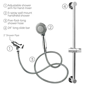 Ella's Bubbles Handheld Shower Arm and 24” Slider Attachment 4 Piece Kit HSAS