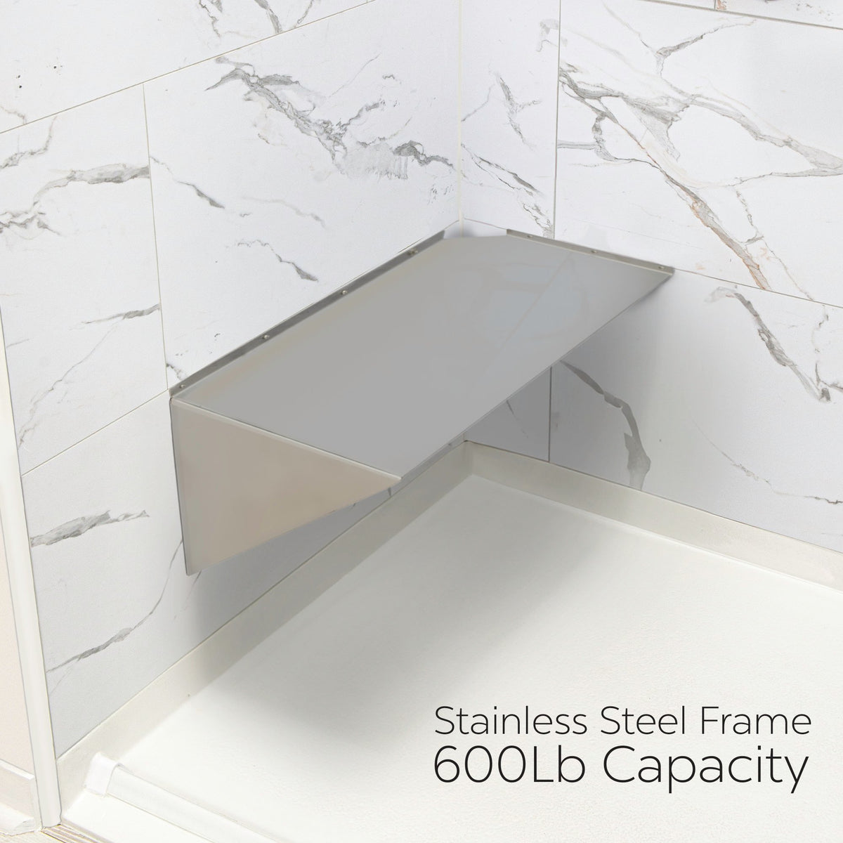 Ella's Bubbles Heavy‑Duty Oversized Bariatric Rectangular Corner Shower Seat with Stainless Steel Frame RECT-SEAT