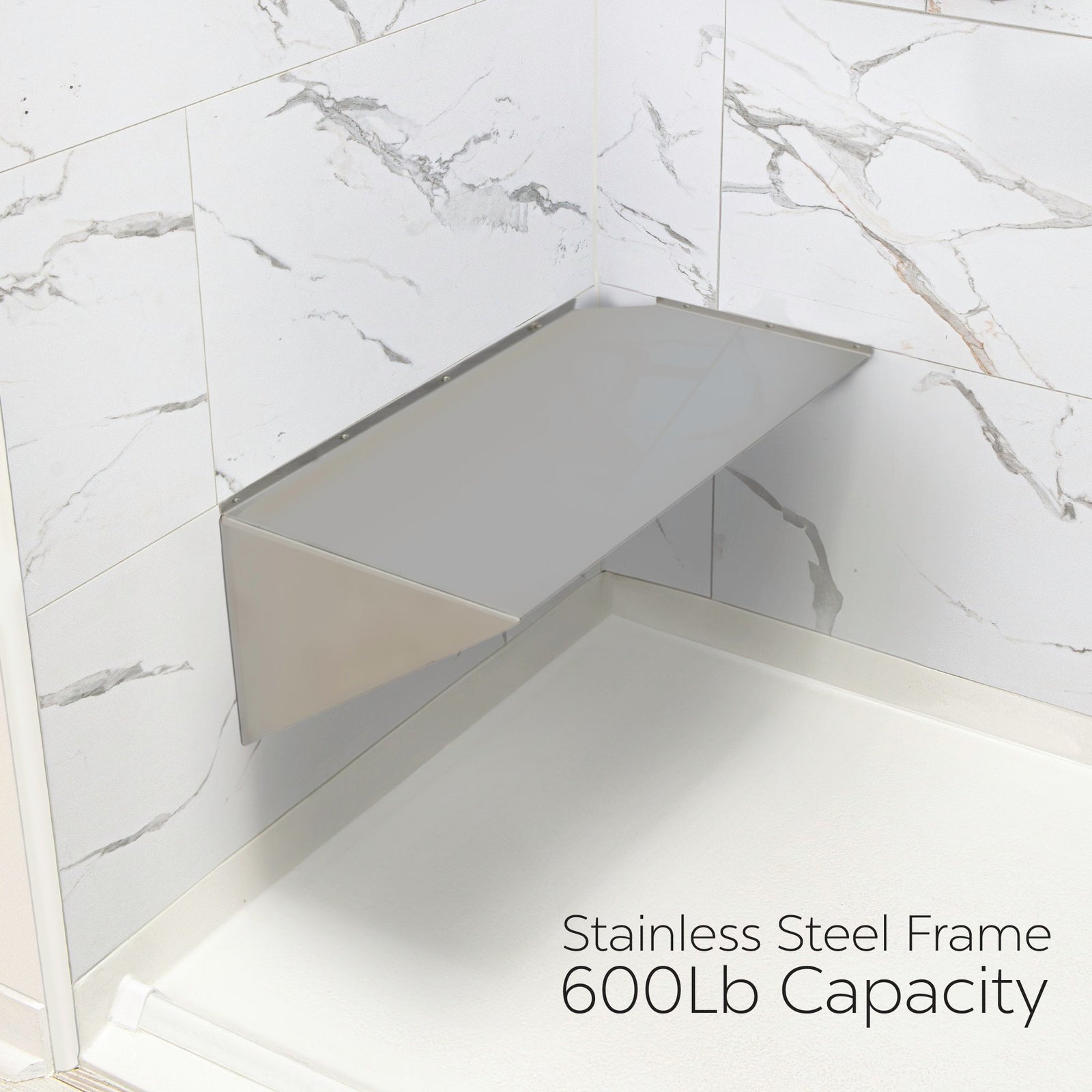 Ella's Bubbles Heavy‑Duty Oversized Bariatric Rectangular Corner Shower Seat with Stainless Steel Frame RECT-SEAT