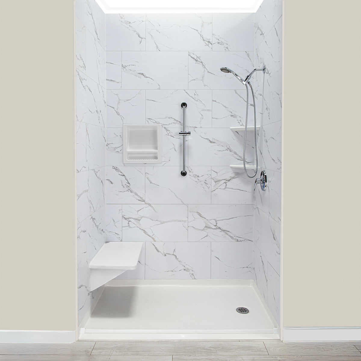 Ella's Bubbles Heavy‑Duty Oversized Bariatric Rectangular Corner Shower Seat with Stainless Steel Frame RECT-SEAT